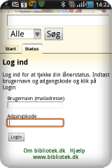 Illustration af login side på bibliotek.dk's mobil grænseflade