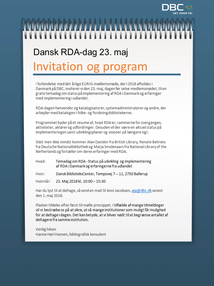 RDA-dag på DBC. Invitation