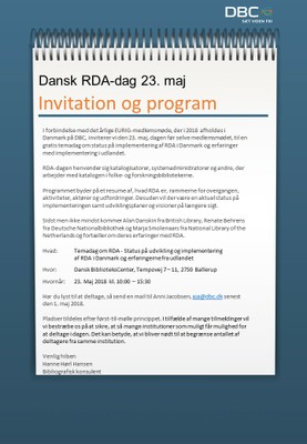Invitation til RDA-dag på DBC den 23. maj 2018